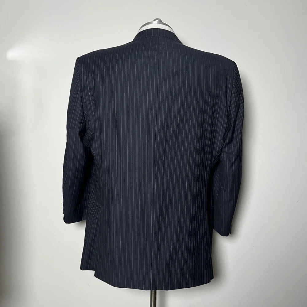 Sean John Suit Mens 48L W41 L30.5 Navy Blue Pinstripe 100% Wool 2-Piece‎ Set